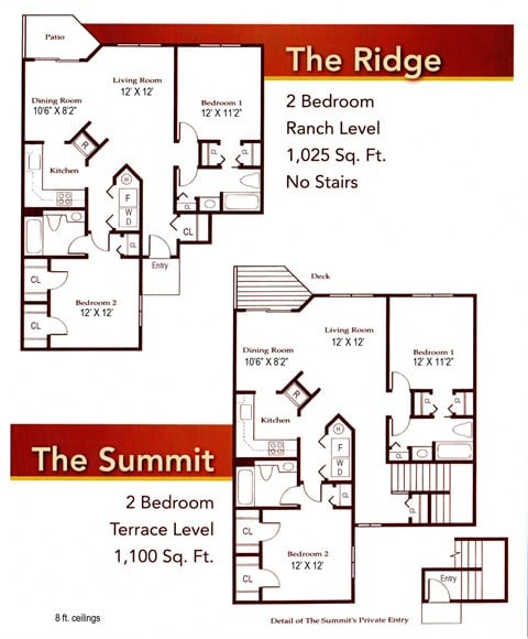 Floor plan for 2 beds, 2 baths, 1100 sqft